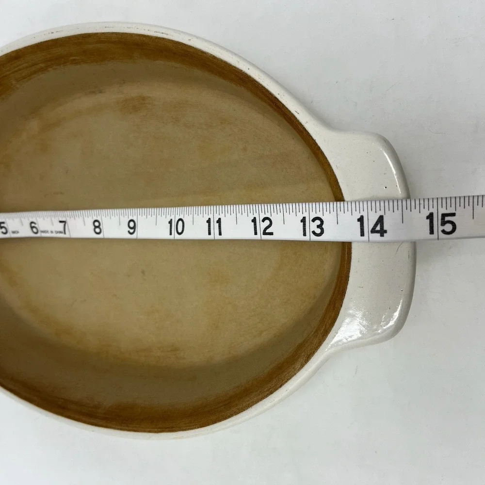 Pampered Chef Family Heritage Stoneware Dish Oval Au Gratin Ivory Made‎ in USA